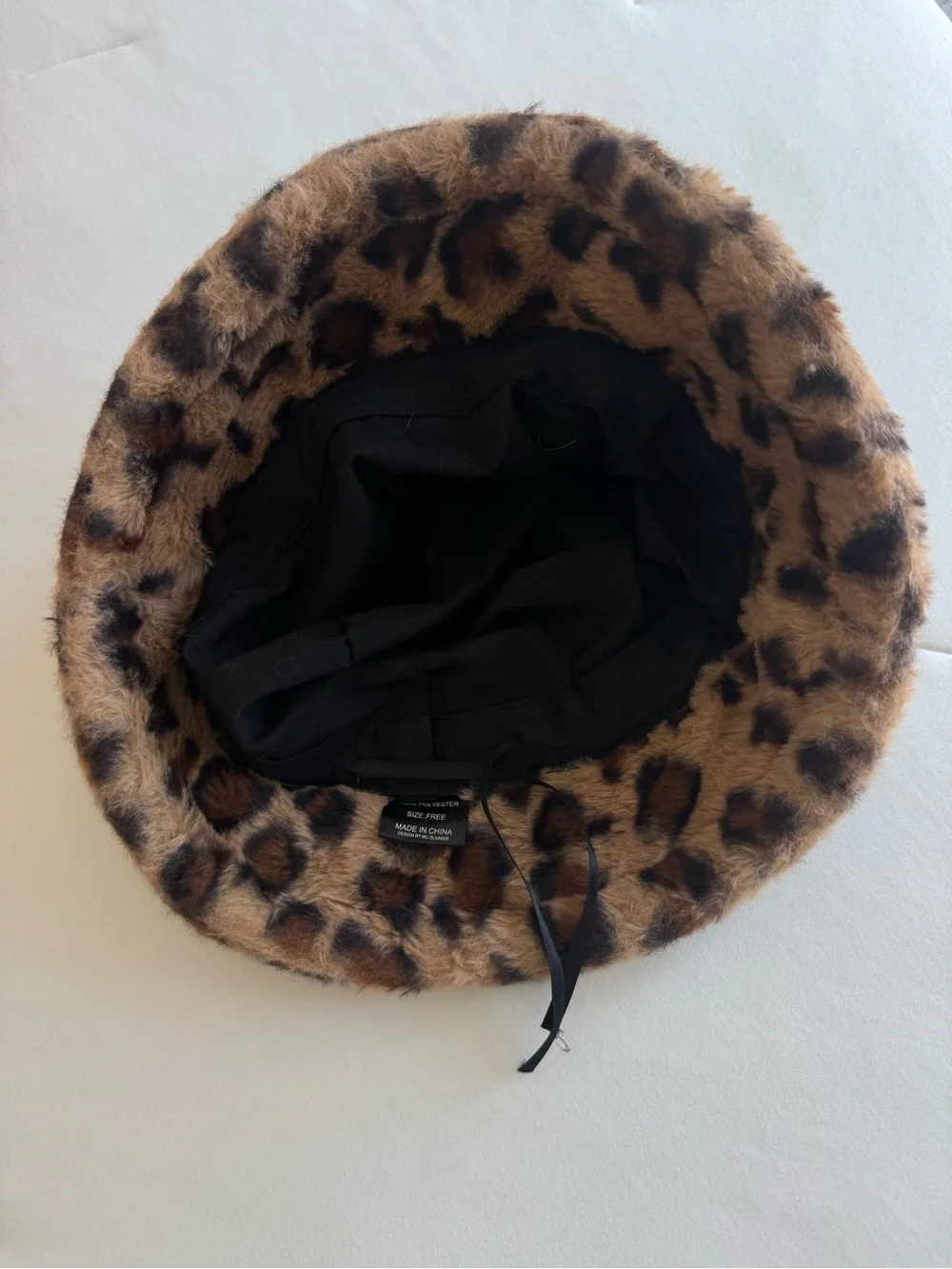 Leopard Print Faux Fur Bucket Hat - Brown - Picture 2 of 2